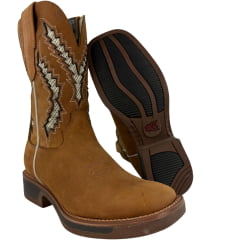 Bota Texana Masculina Goyazes Bico Quadrado Waterproof Rebar Couro Nobuck Oil Mel Solado Jump REF:261501-CHR-07