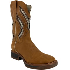 Bota Texana Masculina Goyazes Bico Quadrado Waterproof Rebar Couro Nobuck Oil Mel Solado Jump REF:261501-CHR-07