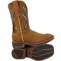 Bota Texana Masculina Goyazes Bico Quadrado Waterproof Rebar Couro Nobuck Oil Mel Solado Jump REF:261501-CHR-07