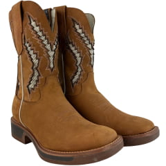 Bota Texana Masculina Goyazes Bico Quadrado Waterproof Rebar Couro Nobuck Oil Mel Solado Jump REF:261501-CHR-07