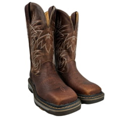 Bota Texana Masculina Goyazes Bico Quadrado Work Couro Cabeça De Boi Tan/Atlanta Caramel Com Bordado REF: 247404 - CBK