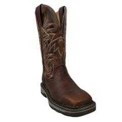 Bota Texana Masculina Goyazes Bico Quadrado Work Couro Cabeça De Boi Tan/Atlanta Caramel Com Bordado REF: 247404 - CBK