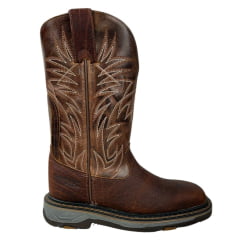 Bota Texana Masculina Goyazes Bico Quadrado Work Couro Cabeça De Boi Tan/Atlanta Caramel Com Bordado REF: 247404 - CBK