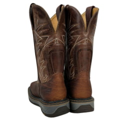 Bota Texana Masculina Goyazes Bico Quadrado Work Couro Cabeça De Boi Tan/Atlanta Caramel Com Bordado REF: 247404 - CBK