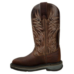 Bota Texana Masculina Goyazes Bico Quadrado Work Couro Cabeça De Boi Tan/Atlanta Caramel Com Bordado REF: 247404 - CBK