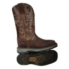 Bota Texana Masculina Goyazes Bico Quadrado Work Couro Cabeça De Boi Tan/Atlanta Caramel Com Bordado REF: 247404 - CBK