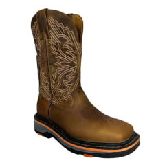 Bota Texana Masculina Goyazes Bico Quadrado Work Couro Dallas Furta Cor Com Borda Laranja Ref. 247403-CK