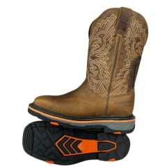 Bota Texana Masculina Goyazes Bico Quadrado Work Couro Dallas Furta Cor Com Borda Laranja Ref. 247403-CK