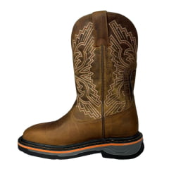 Bota Texana Masculina Goyazes Bico Quadrado Work Couro Dallas Furta Cor Com Borda Laranja Ref. 247403-CK