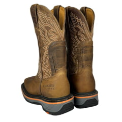 Bota Texana Masculina Goyazes Bico Quadrado Work Couro Dallas Furta Cor Com Borda Laranja Ref. 247403-CK