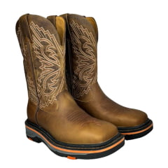 Bota Texana Masculina Goyazes Bico Quadrado Work Couro Dallas Furta Cor Com Borda Laranja Ref. 247403-CK