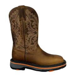 Bota Texana Masculina Goyazes Bico Quadrado Work Couro Dallas Furta Cor Com Borda Laranja Ref. 247403-CK