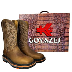 Bota Texana Masculina Goyazes Bico Quadrado Work Couro Dallas Furta Cor Com Borda Laranja Ref. 247403-CK