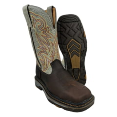 Bota Texana Masculina Goyazes Bico Quadrado Work Dallas Café Couro Flex Champ Ref.207401-CK