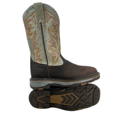 Bota Texana Masculina Goyazes Bico Quadrado Work Dallas Café Couro Flex Champ Ref.207401-CK