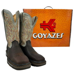 Bota Texana Masculina Goyazes Bico Quadrado Work Dallas Café Couro Flex Champ Ref.207401-CK