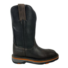 Bota Texana Masculina Goyazes Bico Quadrado Work Dallas Café Couro Pit Stop Preto Ref.207402-CK