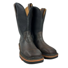 Bota Texana Masculina Goyazes Bico Quadrado Work Dallas Café Couro Pit Stop Preto Ref.207402-CK