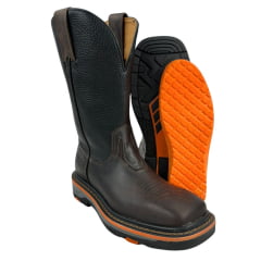 Bota Texana Masculina Goyazes Bico Quadrado Work Dallas Café Couro Pit Stop Preto Ref.207402-CK