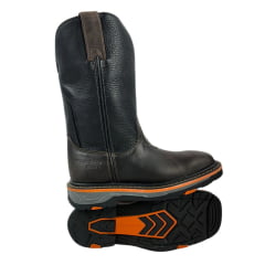 Bota Texana Masculina Goyazes Bico Quadrado Work Dallas Café Couro Pit Stop Preto Ref.207402-CK