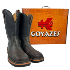 Bota Texana Masculina Goyazes Bico Quadrado Work Dallas Café Couro Pit Stop Preto Ref.207402-CK