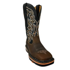 Bota Texana Masculina Goyazes Bico Quadrado Work Dallas Tabaco Couro Mustang Preto Ref.207401-CK