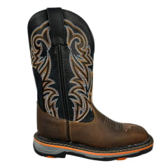 Bota Texana Masculina Goyazes Bico Quadrado Work Dallas Tabaco Couro Mustang Preto Ref.207401-CK