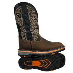 Bota Texana Masculina Goyazes Bico Quadrado Work Dallas Tabaco Couro Mustang Preto Ref.207401-CK