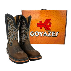 Bota Texana Masculina Goyazes Bico Quadrado Work Dallas Tabaco Couro Mustang Preto Ref.207401-CK