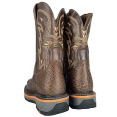 Bota Texana Masculina Goyazes Bico Quadrado Work Laranja Couro Cabeça De Boi Mustang Cano Bordado Creme Ref:267403-CBK