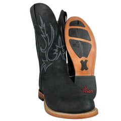 Bota Texana Masculina Goyazes Bico Redondo Couro Turn Black Cano Bordado Cinza Ref:257902-CC-03 Bota Texana Masculina Goyazes Bico Redondo Couro Turn Black Cano Bordado Cinza Ref:257902-CC-03