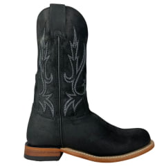 Bota Texana Masculina Goyazes Bico Redondo Couro Turn Black Cano Bordado Cinza Ref:257902-CC-03
