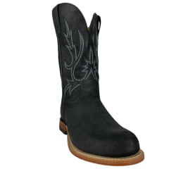 Bota Texana Masculina Goyazes Bico Redondo Couro Turn Black Cano Bordado Cinza Ref:257902-CC-03