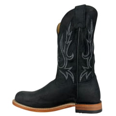 Bota Texana Masculina Goyazes Bico Redondo Couro Turn Black Cano Bordado Cinza Ref:257902-CC-03