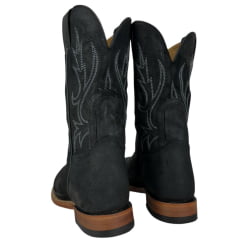 Bota Texana Masculina Goyazes Bico Redondo Couro Turn Black Cano Bordado Cinza Ref:257902-CC-03