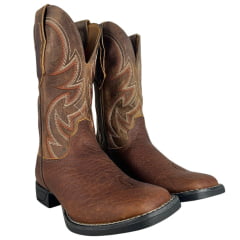 Bota Texana Masculina Goyazes Cabeça De Boi Brown Couro Dallas Furtacor - Ref:241503-CBF-06