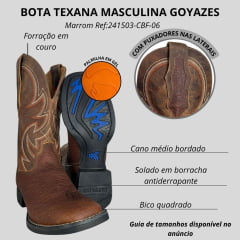 Bota Texana Masculina Goyazes Cabeça De Boi Brown Couro Dallas Furtacor - Ref:241503-CBF-06