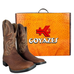 Bota Texana Masculina Goyazes Cabeça De Boi Brown Couro Dallas Furtacor - Ref:241503-CBF-06