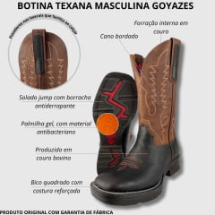 Bota Texana Masculina Goyazes Couro Bison Café Dallas Terra Bico Quadrado Jump - Ref. 241505-CJ