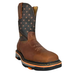 Bota Texana Masculina Goyazes Couro Dallas Terra/Dallas Café Bico Quadrado Work Ref:227401-CK