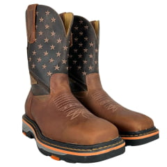 Bota Texana Masculina Goyazes Couro Dallas Terra/Dallas Café Bico Quadrado Work Ref:227401-CK