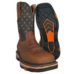 Bota Texana Masculina Goyazes Couro Dallas Terra/Dallas Café Bico Quadrado Work Ref:227401-CK