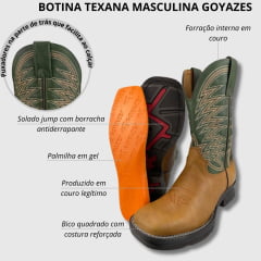 Bota Texana masculina Goyazes Couro Pit Stop Havana Chamoa Verde - Ref.211502-CJ B.Q.Jump
