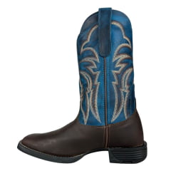 Bota Texana Masculina Goyazes Quadrada Flex Café Cano Azul Dallas Café Turquesa Ref:253003-CF-04