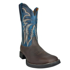 Bota Texana Masculina Goyazes Quadrada Flex Café Cano Azul Dallas Café Turquesa Ref:253003-CF-04