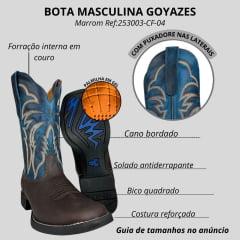 Bota Texana Masculina Goyazes Quadrada Flex Café Cano Azul Dallas Café Turquesa Ref:253003-CF-04