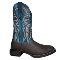 Bota Texana Masculina Goyazes Quadrada Flex Café Cano Azul Dallas Café Turquesa Ref:253003-CF-04