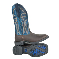 Bota Texana Masculina Goyazes Quadrada Flex Café Cano Azul Dallas Café Turquesa Ref:253003-CF-04