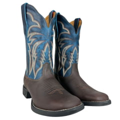 Bota Texana Masculina Goyazes Quadrada Flex Café Cano Azul Dallas Café Turquesa Ref:253003-CF-04