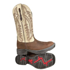 Bota Texana Masculina Goyazes Quadrada Jump Café Dakar Waco Off White Solado Jump Ref:253004-CJ